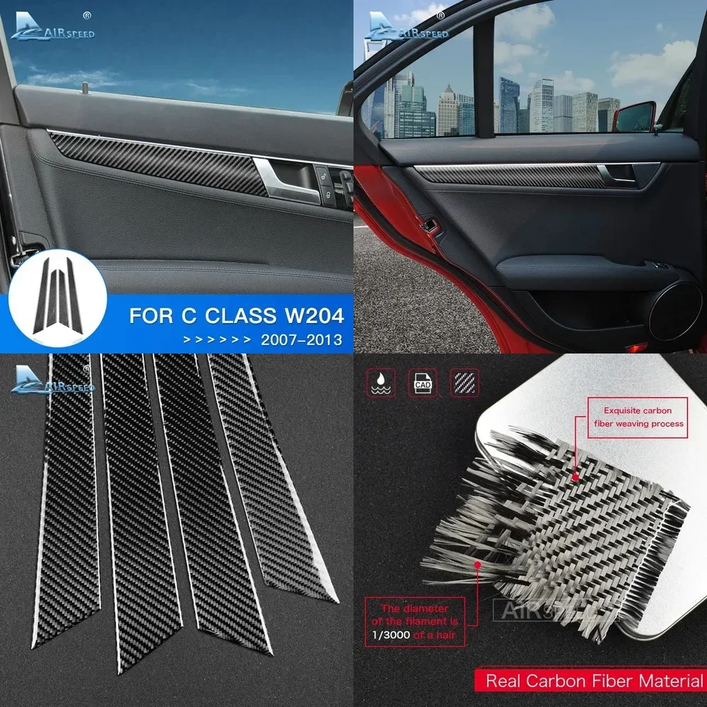 

4pcs Carbon Fiber Car Interior Door Panel Sticker Trim for Mercedes Benz W204 2007 2008 2009 2010 2011 2012 2013 Auto Decoration