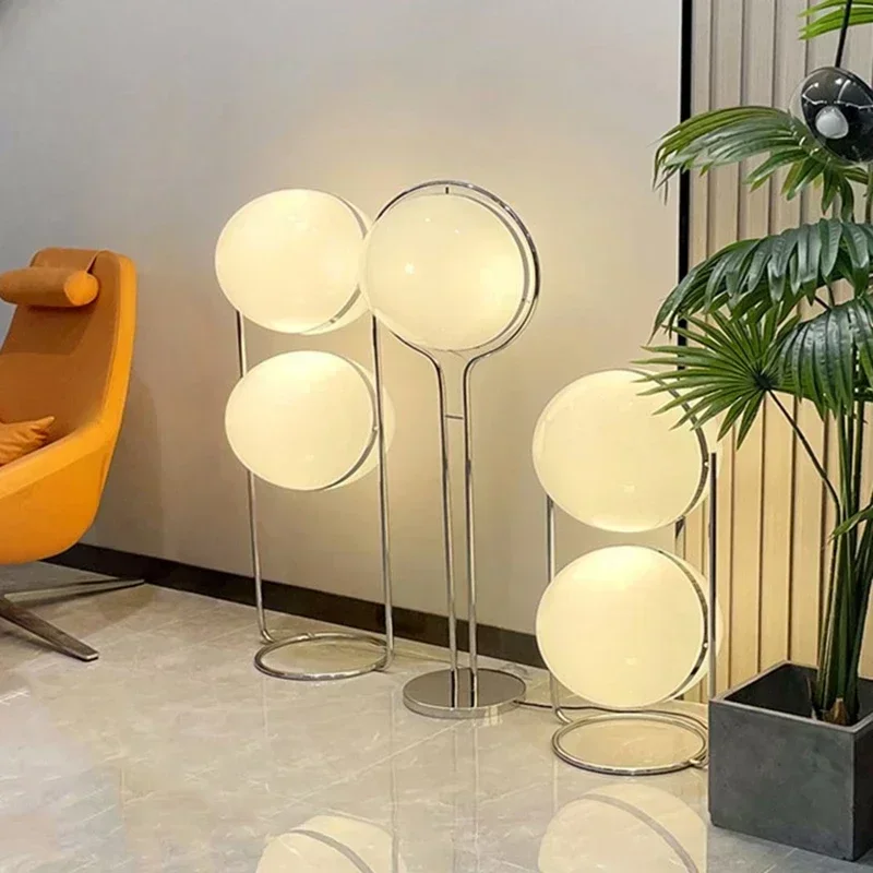 2026 Modern Creative LED Floor Lamp Chrome Metal White Acrylic Ball Lights Art Lighting Living Dining Room Bedroom Home Decor