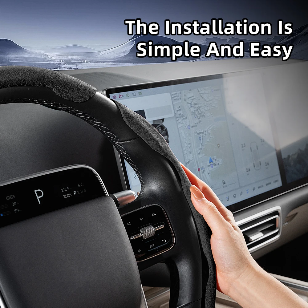 Suitable for Tesla Sports Suede Steering Wheel Cover, Split Snap-On Anti-Slip Cover, Available for Models Such as Model S, 3, Y, X, L, Etc., in Black, Brown, Mocha Brown, Red, Round and D-Shaped