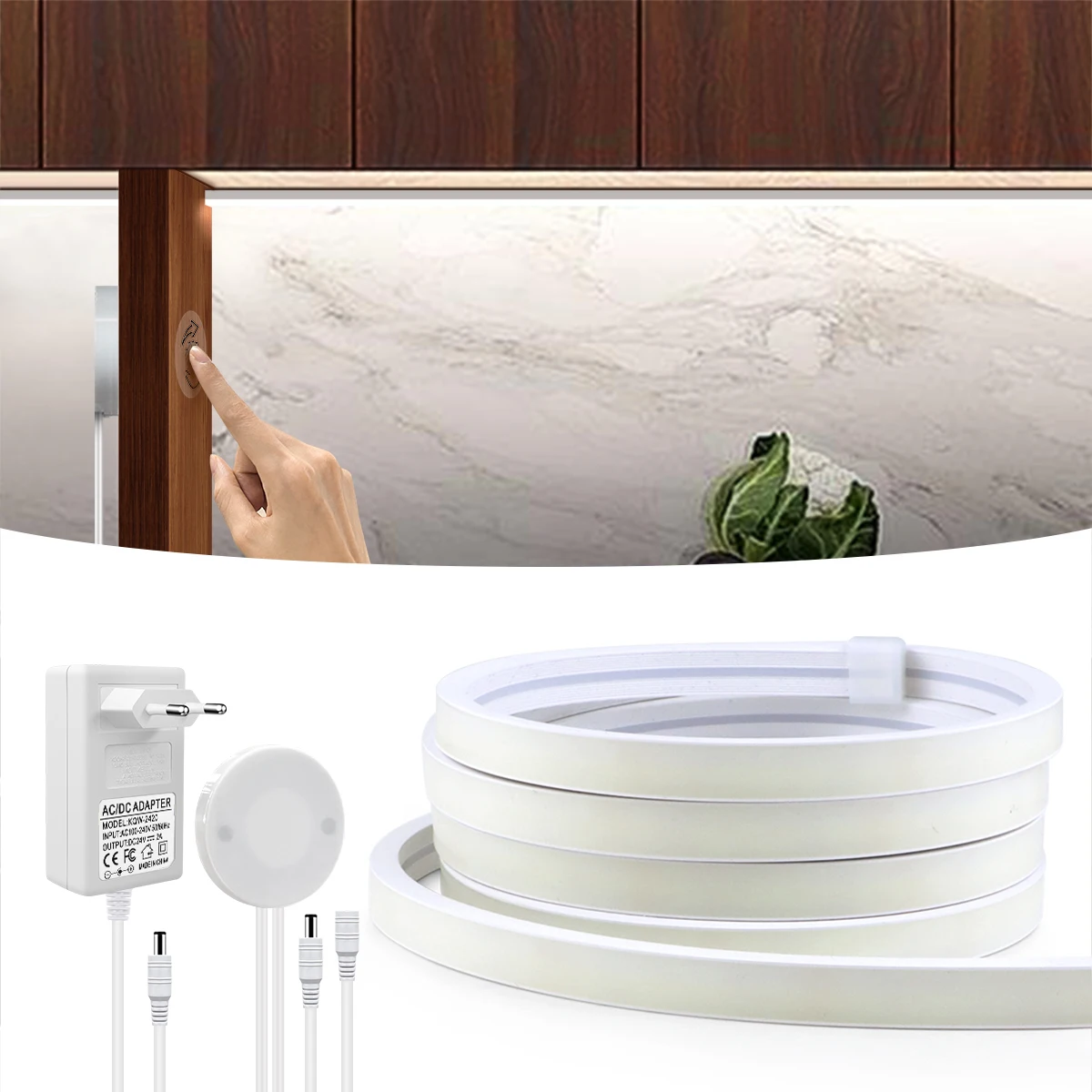 11mm 10m 5m DC24V Neon Tube LED Under Cabinet Light COB Strip With Hand Scan Dimmable Touch Sensor Switch For Kitchen Lighting