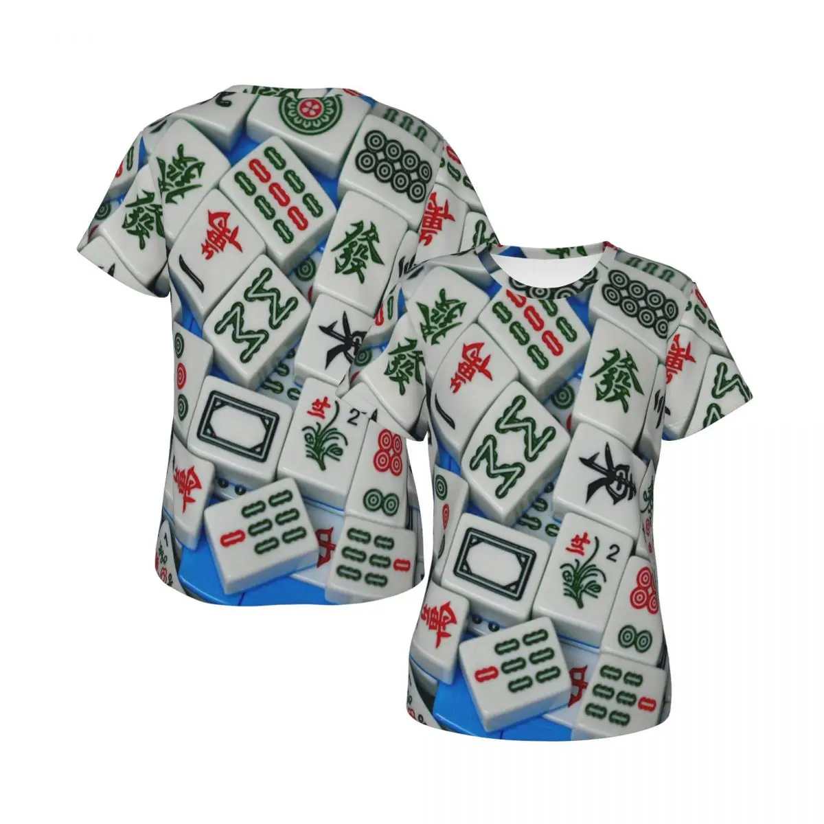 Mahjong Tile Pattern T-Shirt for Women Round Neck Streetwear T Shirts Women's Short Sleeve Summer Clothes Tops