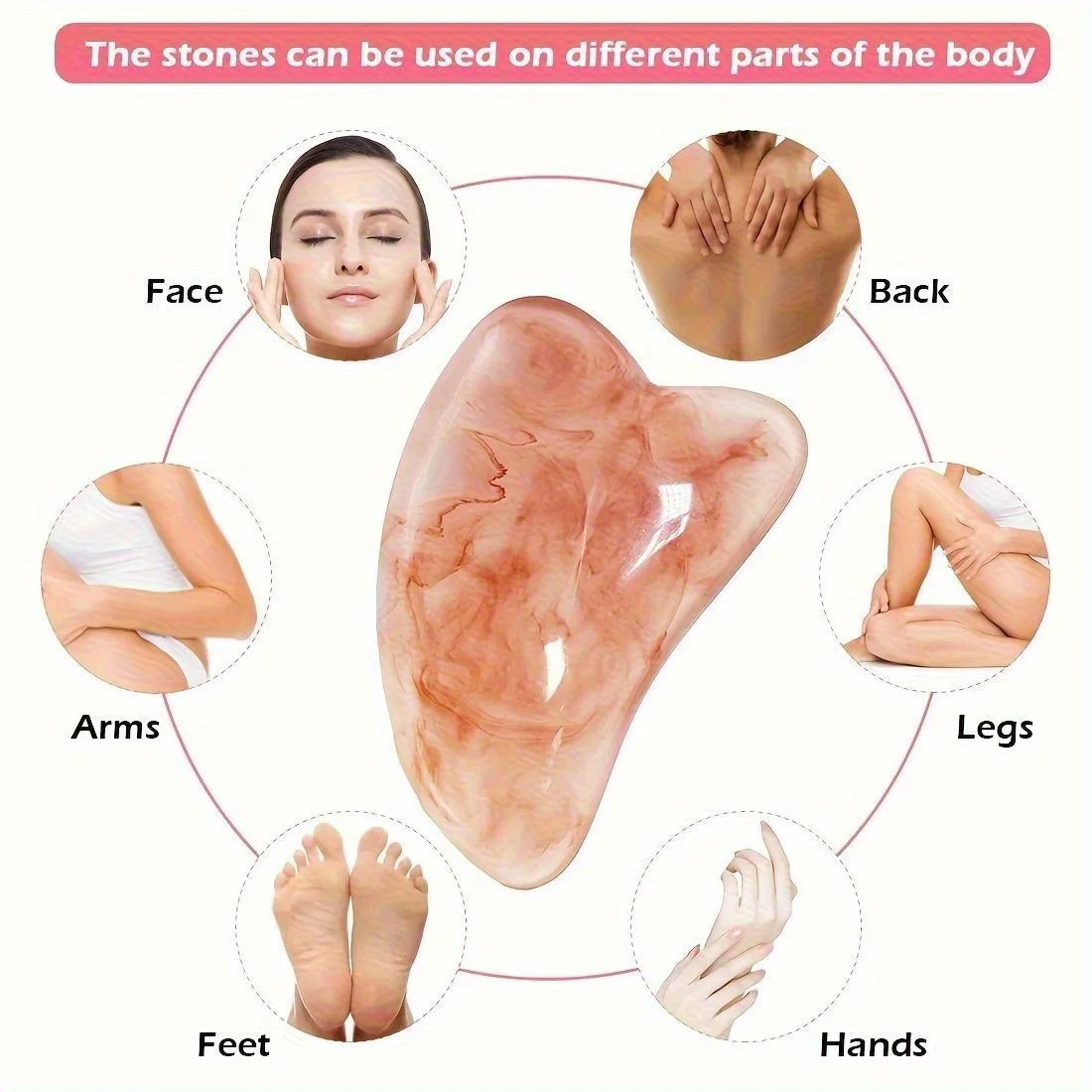 3-piece resin massage tool set for face, head and body: Gua Sha, meridian unblocking and acupressure for muscle relaxation.