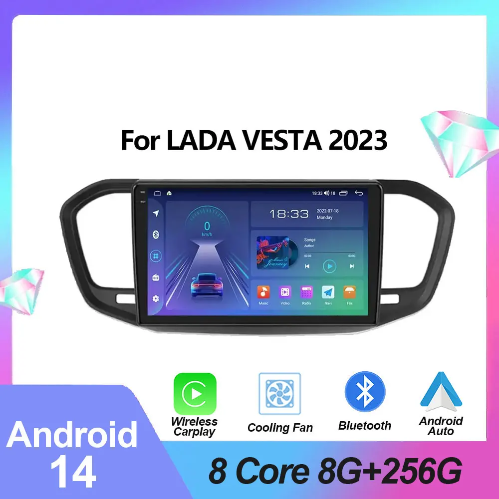 

Car android 14 Multimedia Radio player For LADA VESTA 2023 Navigation DSP Carplay Android Auto DPS Phone Call Wireless