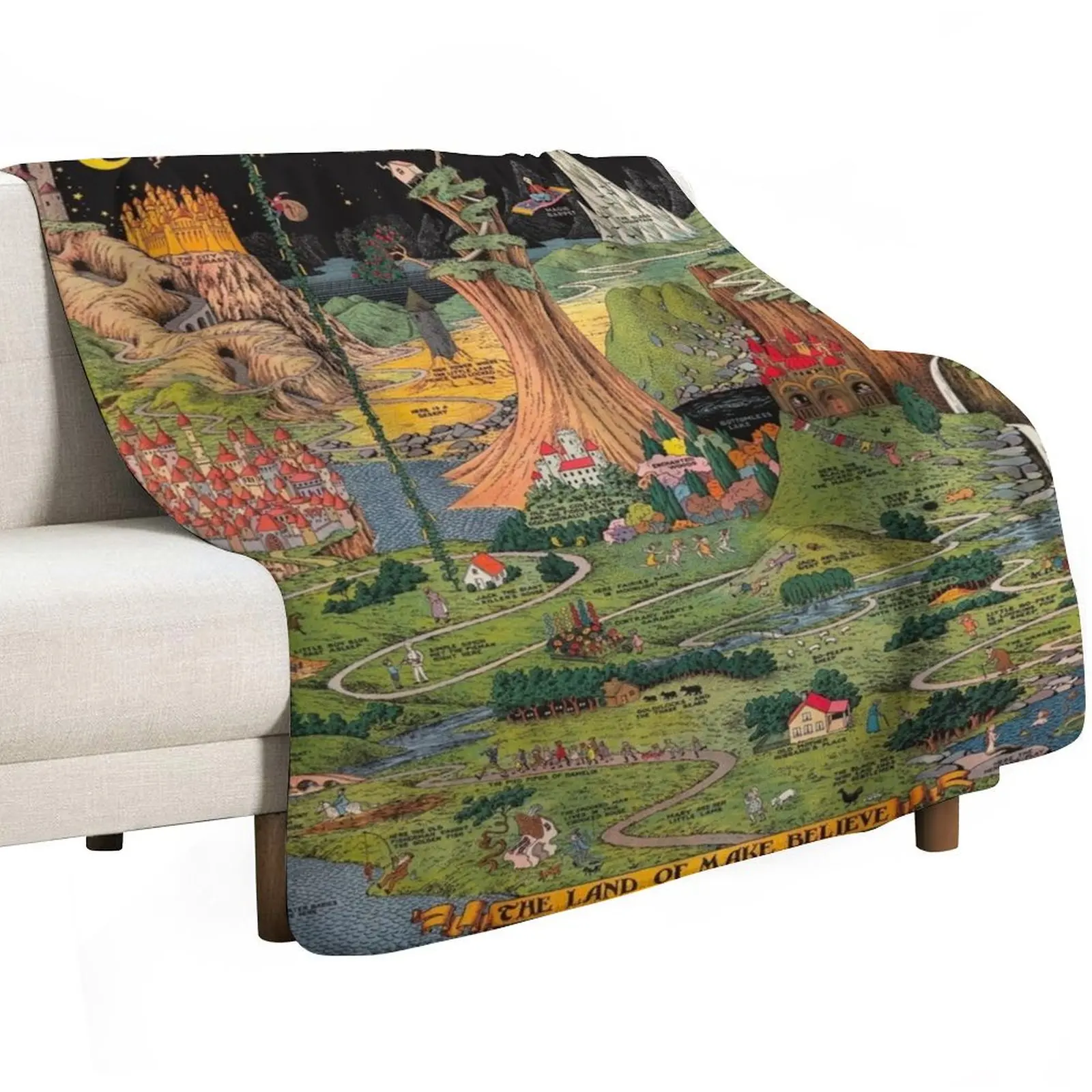 The land of make believe. Published by Jaro Hess 1930 Cornucopia of Fairy Tales Detailed Labeled Map Fun Magical F Throw Blanket