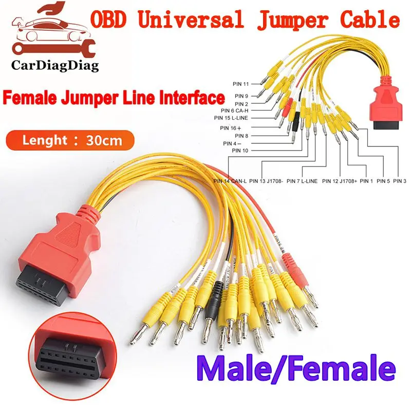 Universal Jumper Connector Plug 16 Pin for Fcar Male/Female Fault Diagnosis Tool OBD Brush ECU Jumper Car Tester Fault Diagnosis