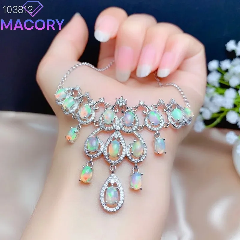 Sterling Silver 925 Jewelry Natural Opal Pendant Necklace Women's Sterling Silver Certified Original Necklace