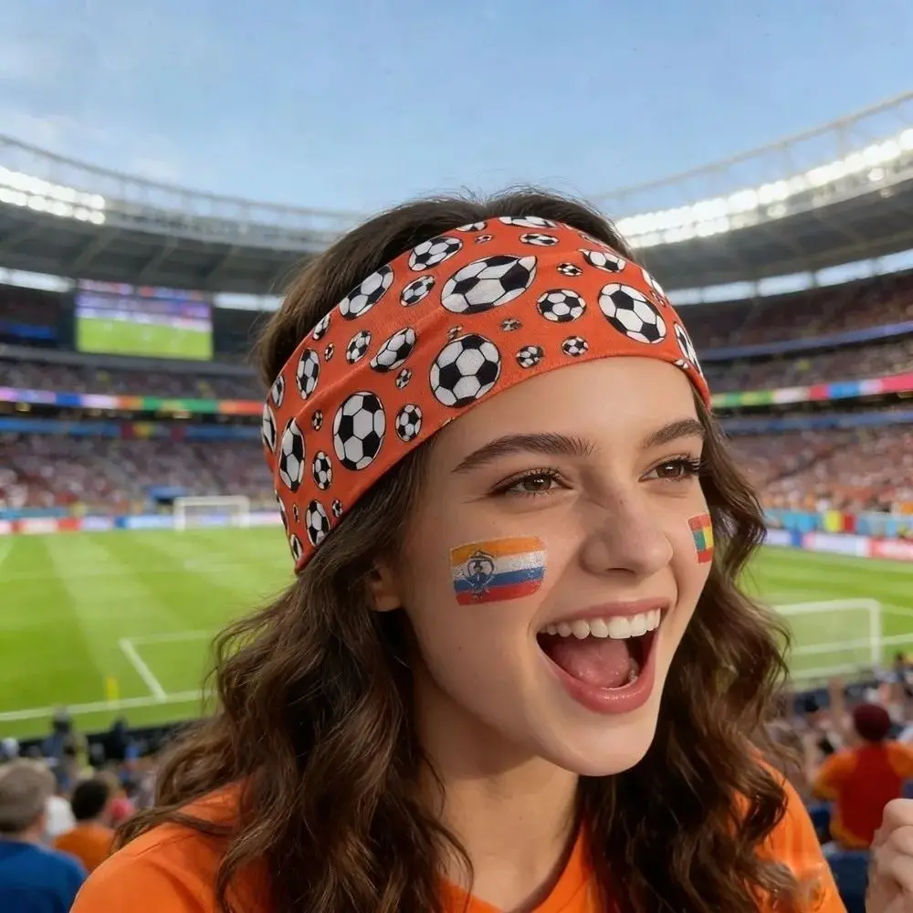 Adjustable Football Headband Soccer Print Anti Sweat Fan Cheering Hair Hoop Charming Design Elastic Sport Headscarf
