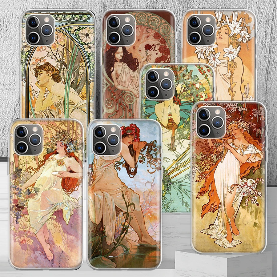 Alfons Mucha Primavera Phone Case Cover For iPhone 14 13 Pro 11 15 Art 12 XR X XS Max 7 8 6S Plus SE Soft Pattern Coque Funda