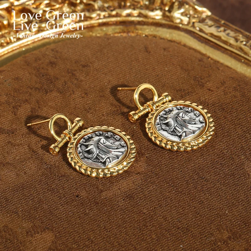 

Vintage Statue Of Liberty Antique Coin Drop Earrings For Women Dangle Rhinestone Antique Gold Color Charm 2025 New Trend Gift