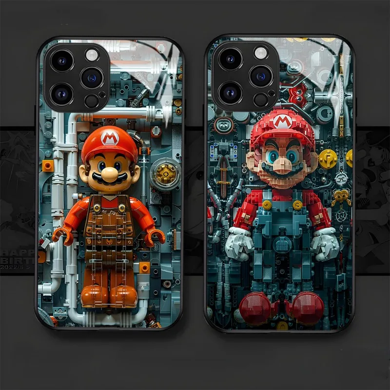 Super Mario Phone Case for IPhone 15 14 Plus 11 12 13 Pro Max Tempered Glass Back Anime Game Shockproof Y2k Soft Fashion Cover