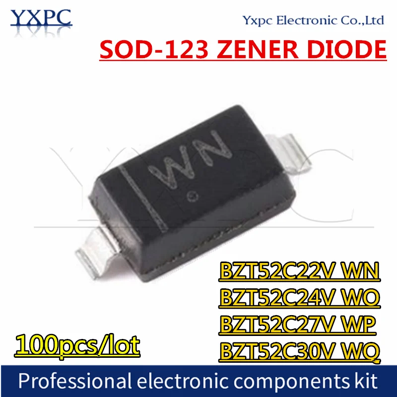 100pcs SOD-123 Zener dioder BZT52C22V WN BZT52C24V WO BZT52C27V WP BZT52C30V WQ