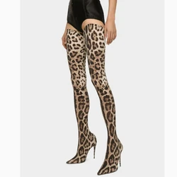 Ladies Over The Knee Women Boots Super High Thin Heels Leopard Woman Long Boots Size 34-43