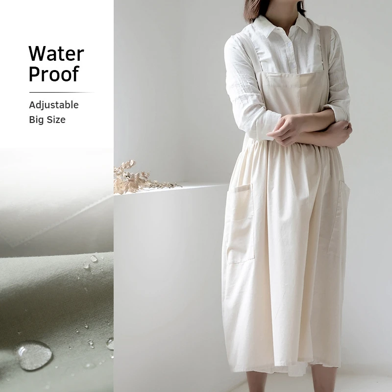 

Простой корейский водонепроницаемый хлопковый фартук большого размера с бретелями, регулируемый фартук с карманом, цветочный магазин, спецодежда для выпечки кофе