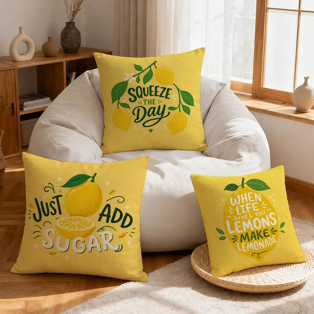 Slogan When Life Gives You Lemons Cushion Cover Linen Anti-Mite Antibacterial Cushion Cover Invisible Zipper Sofa Decor