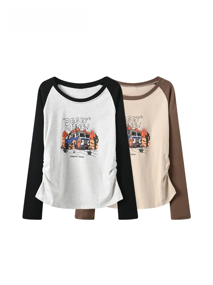 

Faionable Long Sve round Ne T-irt for plus Size Women Autumn Winter New Sle College Sle Age Reduction Trendy Top