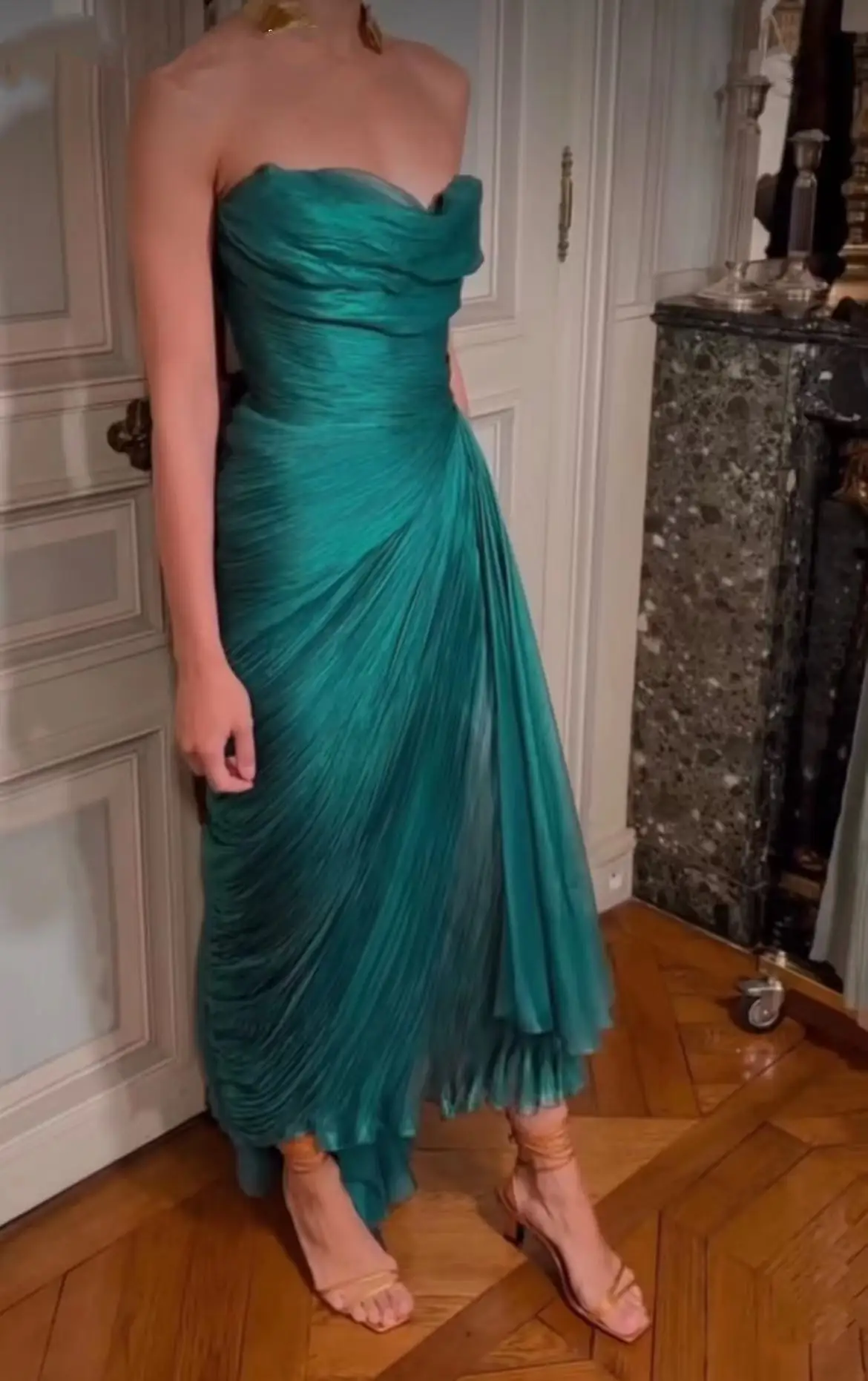 Groene Chiffon Avondjurken Strapless Galajurken Lange Backless Speciale Gelegenheid Saudi-Arabië Vrouwen Bruidsfeestjurken