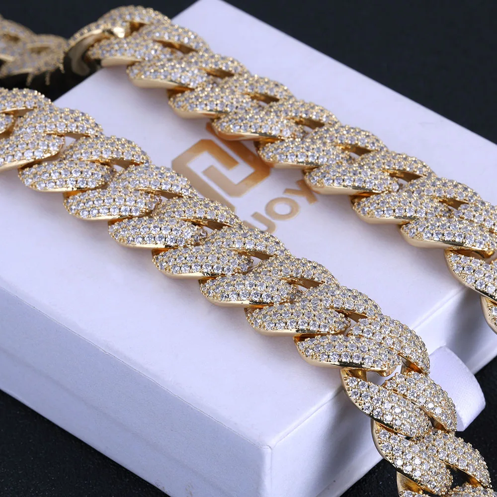 NUOYA Hip Hop 18MM 3 Rows Cubic Zircon Iced Out 5A CZ Bubbles Cuban Chain Thick Necklace Women Mens Jewelry Party Gift