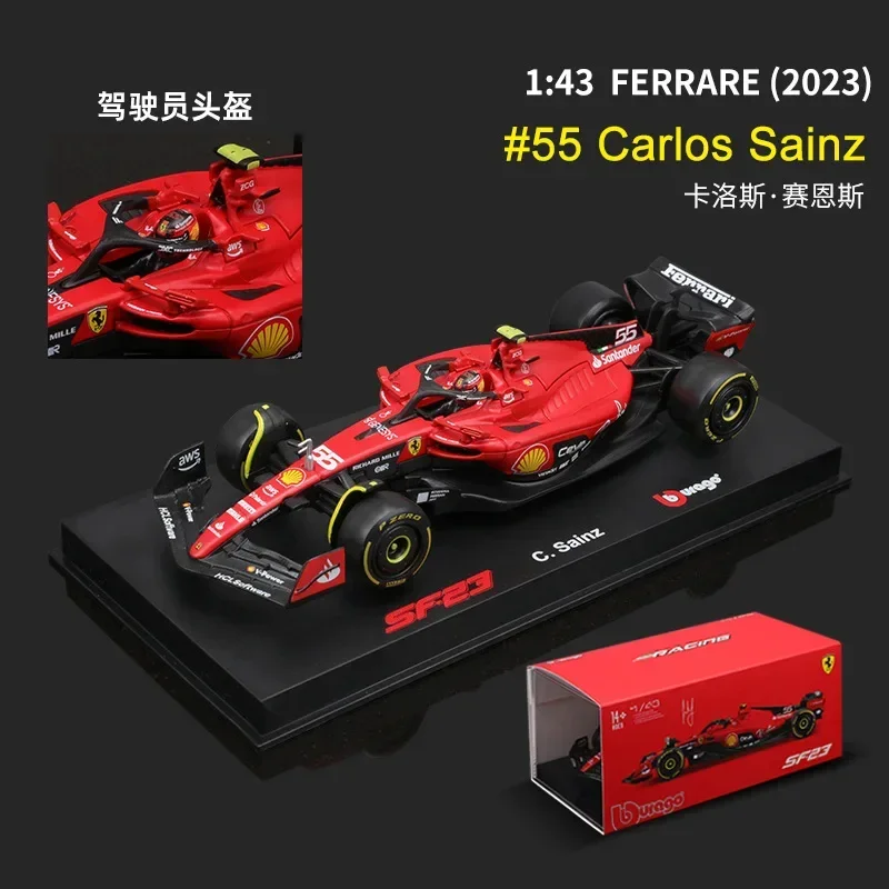 Bburago 1/43 F1 Ferrari SF-23 2023 16#Leclerc 55#Sainz Formula One Car Model With Hardcover Acrylic Box Alloy Car Collection Toy