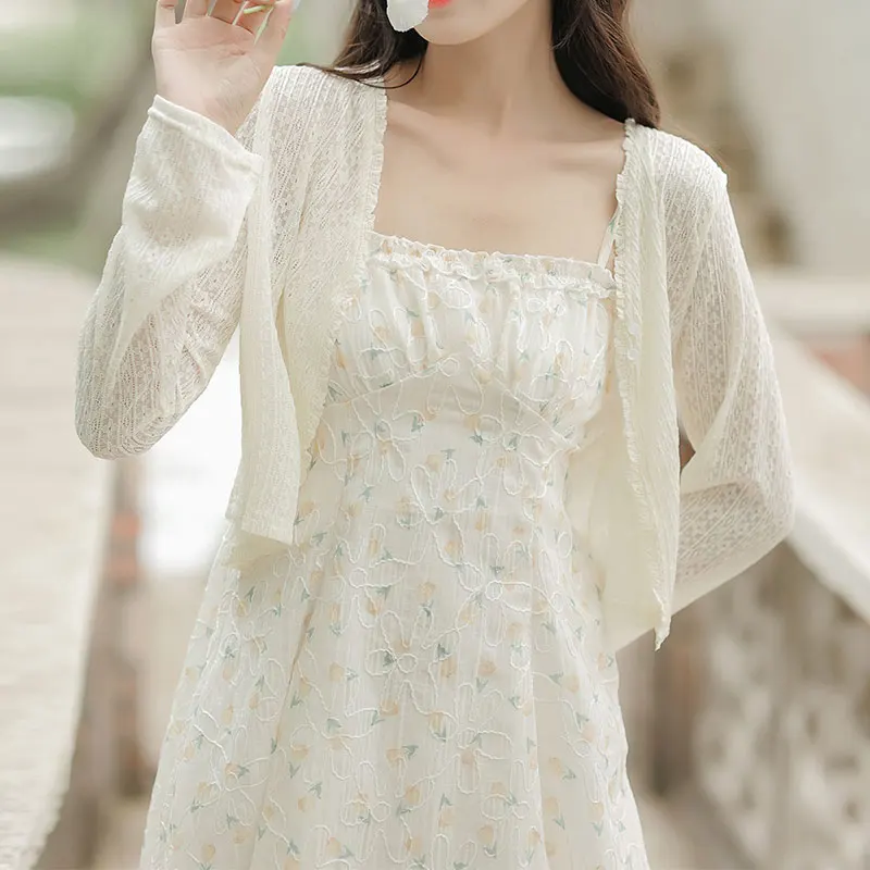 

Women Elegant Shawls Summer All-match Long Sleeve Floral Lace Shrug Bolero Open Front Cardigan Tops Lady Knitted Lace Short Coat