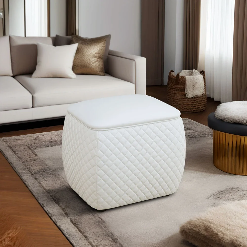 White Living Room Square Low Stool  Vanity Stools Modern Makeup Stools Creative Leather Bedroom Makeup Room Low Stool US