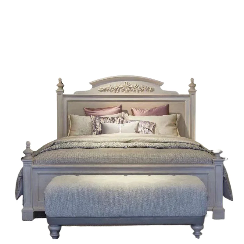 

American solid wood bed retro old princess queen series French simple and beautiful master bedroom wedding bed