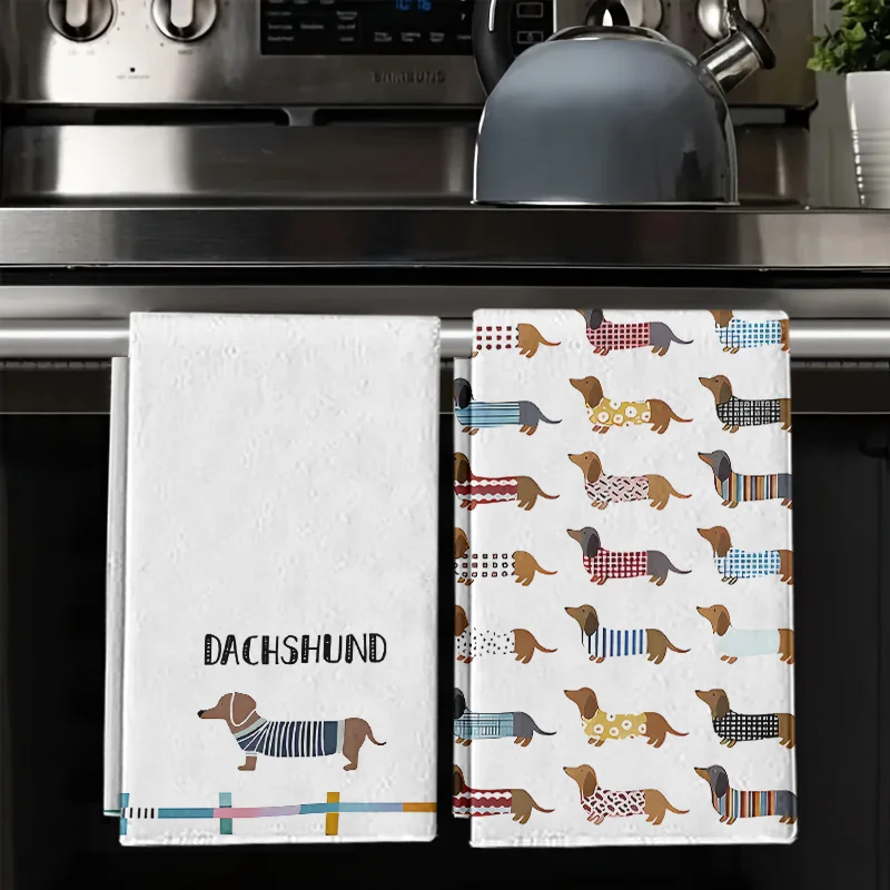 2Pcs, Versatile Dachshund Kitchen Towels, 40Cm*60Cm Towel Set, Super Absorbent Soft Cleaning Cloth, Cooking and Baking Tea Towel, Hand Towel, Cleaning Cloth, Dishcloth, Kitchen Decoration, Living Room Decoration, Kitchen Essentials, Home Essentials