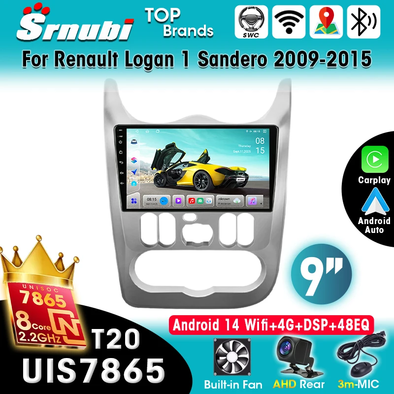 Android 14 2-Din-Autoradio für Renault Logan 1 Sandero Dacia Duster 2009-2015 Kabelloses CarPlay Auto 4G DSP GPS BT WIFI RDS SWC