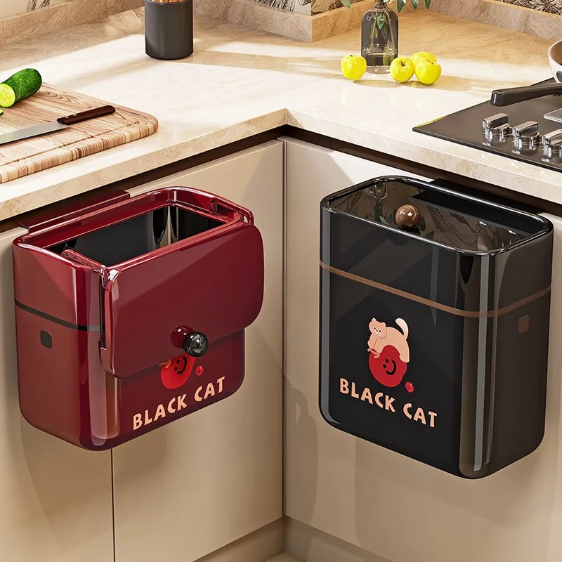 

Kitchen Wall-mounted Waste Bins Square with Lid Hanging Type No Need To Bend Over Waste Bin New Model Creative Home Basurero JTW