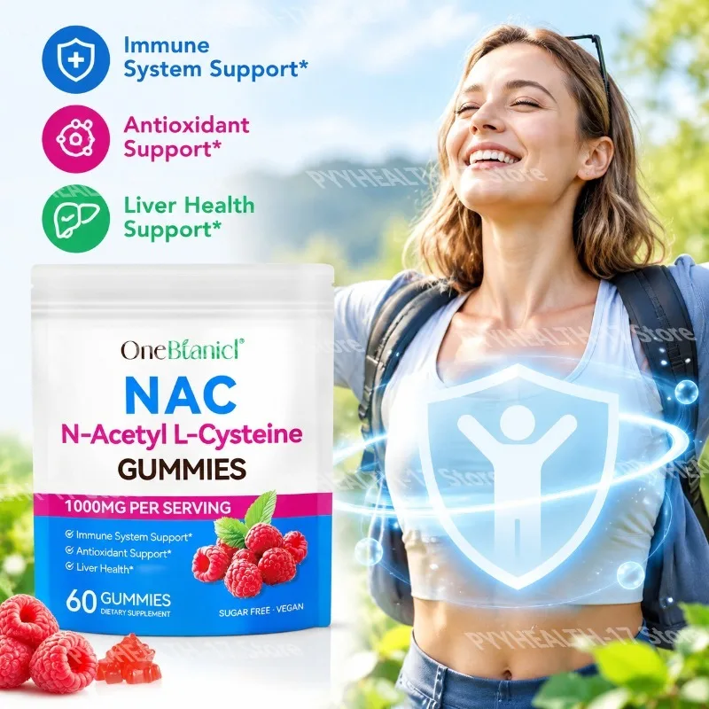 NAC Gummies Immune & Antioxidant Support with 1000mg N-Acetyl L-Cysteine Sugar Free Vegan Pectin-Based  60 Gummies