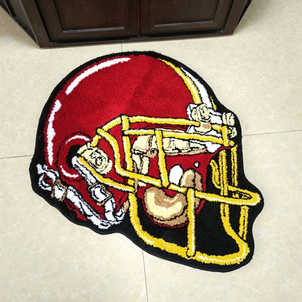 

Baseball Helmet Tufted Rugs For Living Room Bedroom Decor Sports Protecter Cap Shape Carpet Soft Plush Floor Mat Doormat