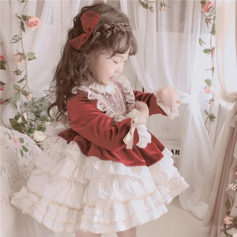 

Girls' Dress New Children's Autumn and Winter Fleece-lined Thickened Princess Dress Baby Birthday New Year Dress