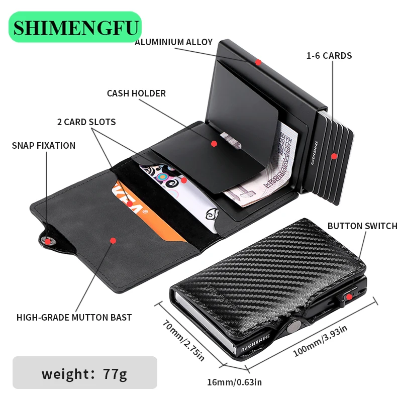 SHIMENGFU Anti-theft RFID Leather Card Holder for Men and Women, Money Clip Wallets, Bank ID Card, Credit Card Case, Purse