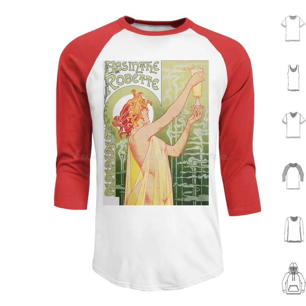 Absinthe Robette By Georges Privat-Livemont 1898 Art Nouveau Hoodie cotton Long Sleeve Absinthe Robette Georges Privat