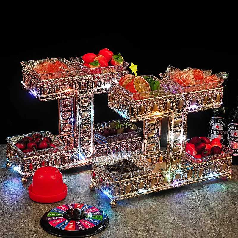Bar KTV creative double-layer wrought iron fruit plate colorful LED light luminous platter snack snack