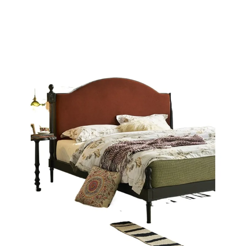

French retro solid wood bed 1.5m 1.8m double bed small apartment household American medieval cream style master bedroom bed