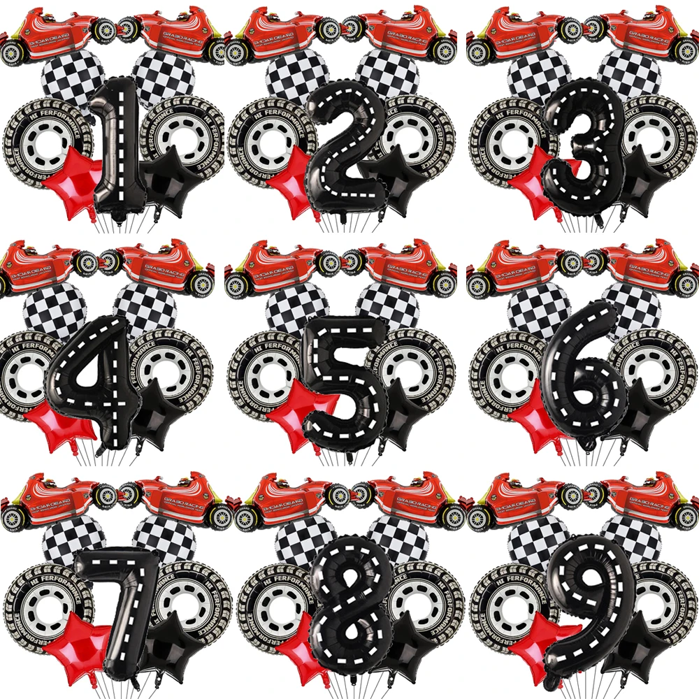 Rennwagen-Geburtstagsdekorationsballons, 40 Zoll, Rennstrecke, schwarzer Zahlenballon für Jungen, Rennwagen-Geburtstag, F1, Party-Dekorationszubehör – Detail 4