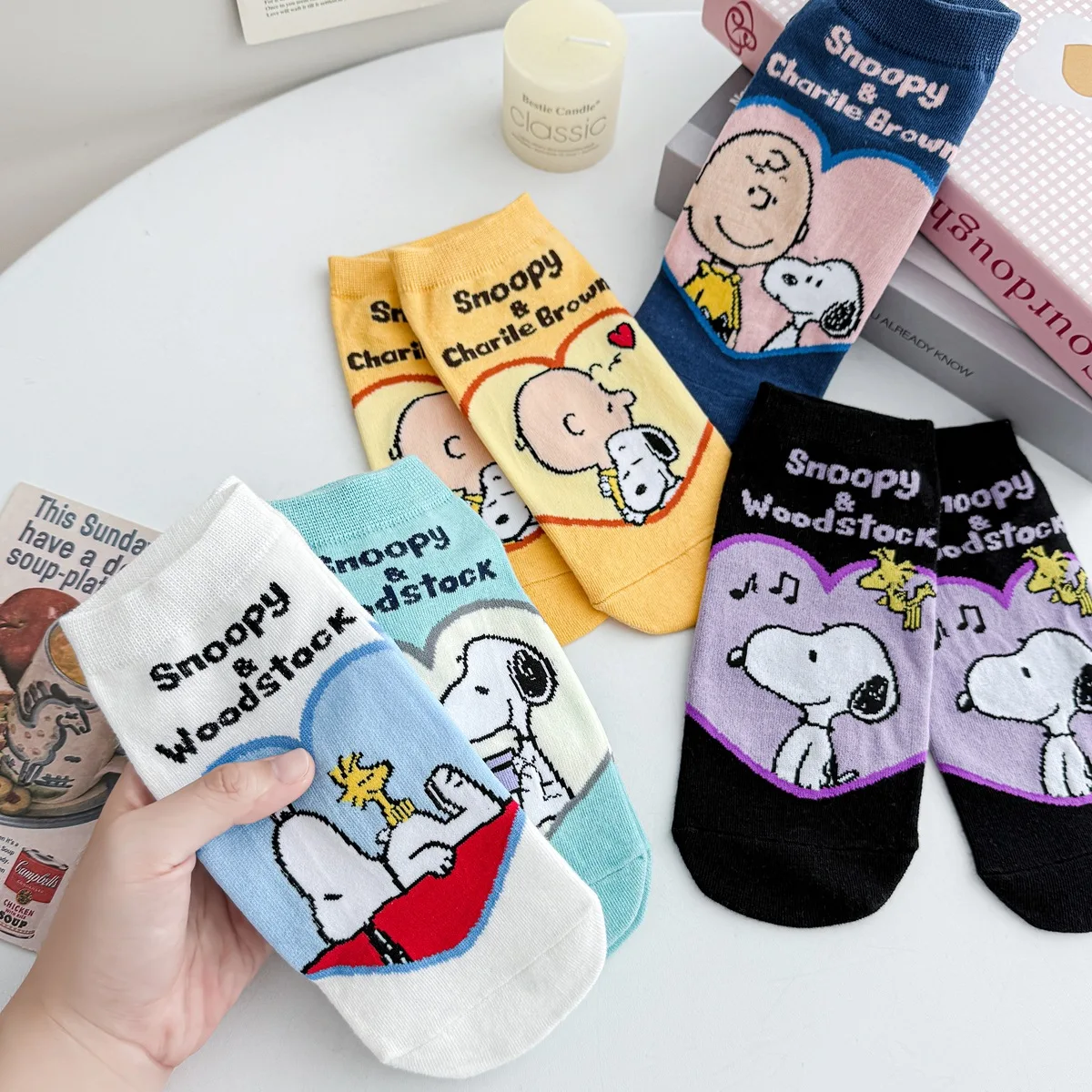 

5Pairs Snoopy Woman Socks Unisex Cotton Summer Thin Style Cartoon Socks For Women Sweat Absorbing Odor Preventing Low Top Men