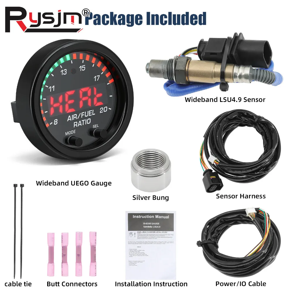 1 Set 30-0300 X-Series Wideband O2 Air Fuel Ratio Gauge Kit LSU 4.9 Oxygen Sensor AFR Sensor Controller Gauge 0258017025