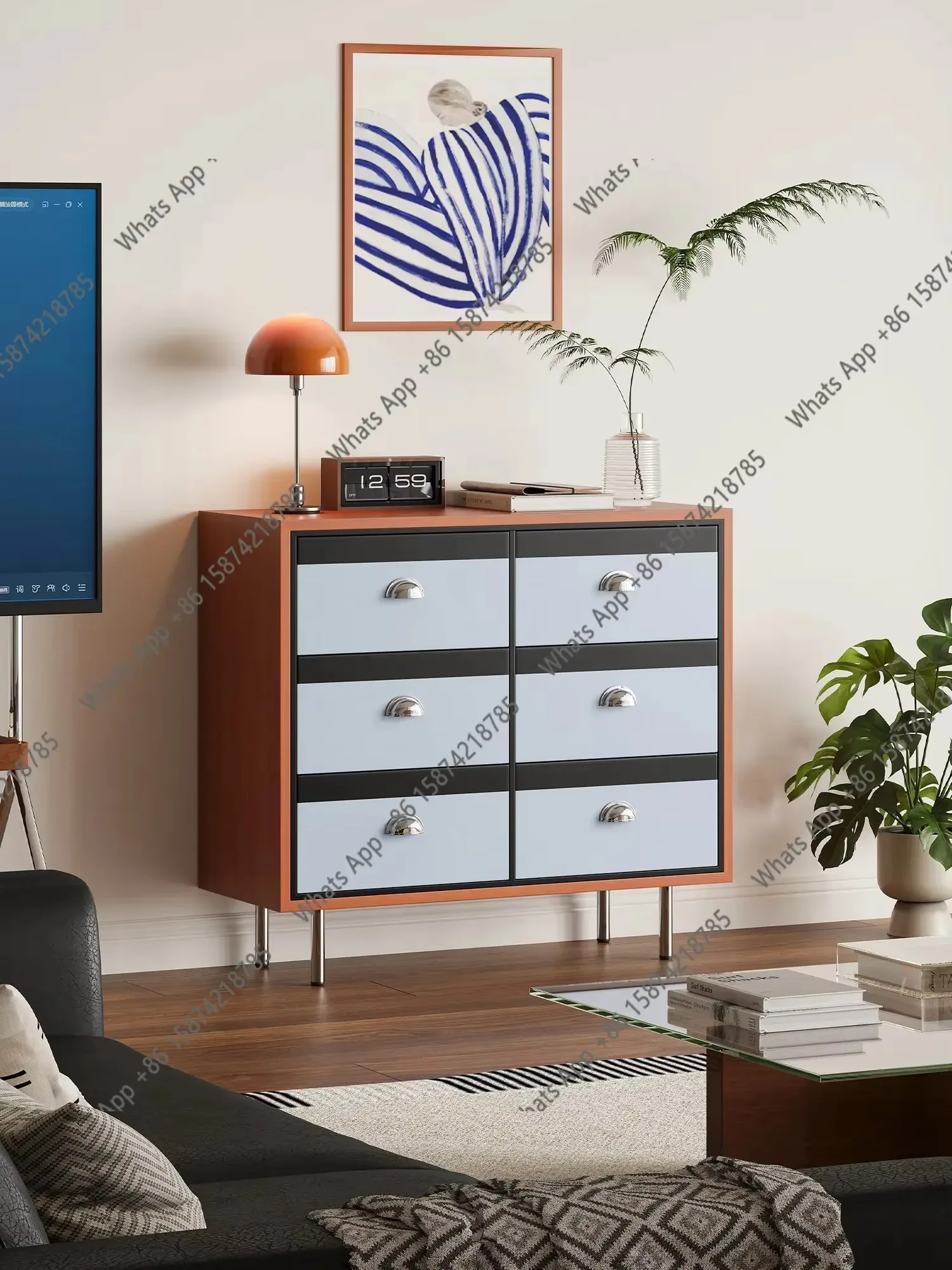 66 B Simple Modern Iris Blues Chest Of Drawers Café Multi-scene Storage Integrated Cabinet High-end Sideboard