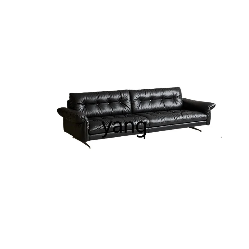 LTT sofa black antique light luxury first-layer cowhide living room straight row leather sofa