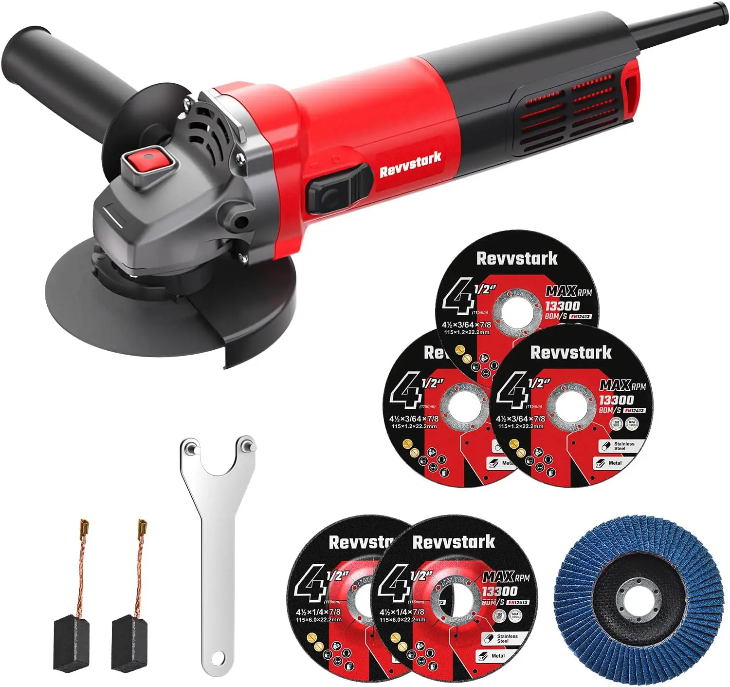 

7.5-Amp 4.5' Angle Grinder, 12000 RPM, with Wheels, Flap Disc, Auxiliary Handle for Cutting, Grinding, Polishing, M14 Thread