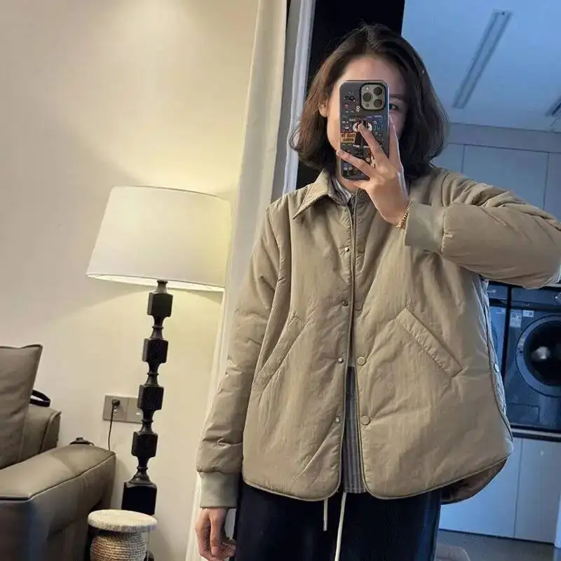 

Slimming Lightweight Cotton Jacket Short Outerwear Women's Autumn Winter New Style Loose Fit Simple Turn-Down Collar Coat