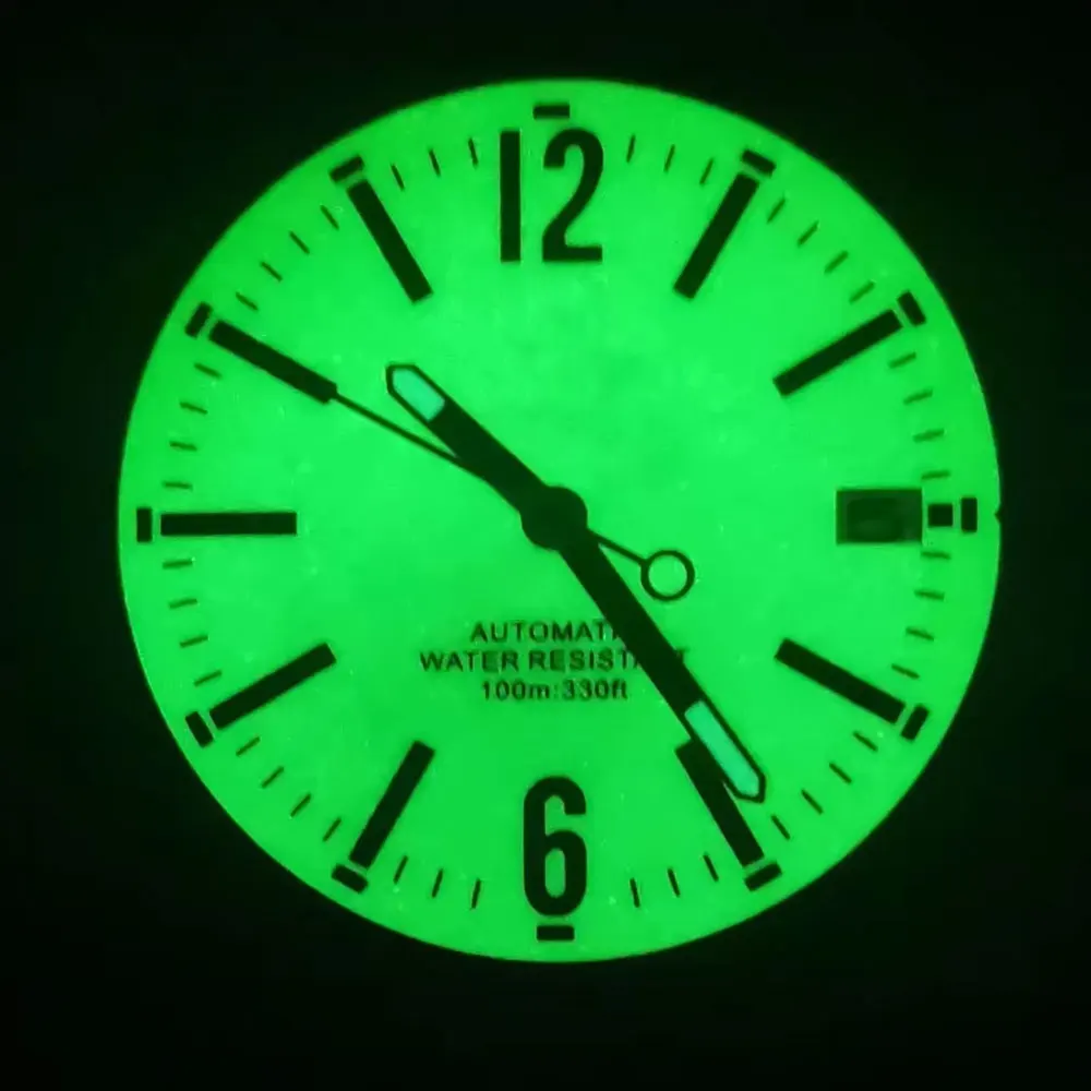 맞춤형 로고 38MM 고급형 올루미너스 NH35 기계식 남성 시계 고무 스트랩 사파이어 글라스 캘린더 남성 자동 시계