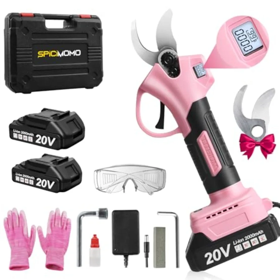 

Electric Pruning Shears Cordless Brushless - Professional Battery Powered Pink Pruner 2 Batteries and Replaceable Blades Toolbo