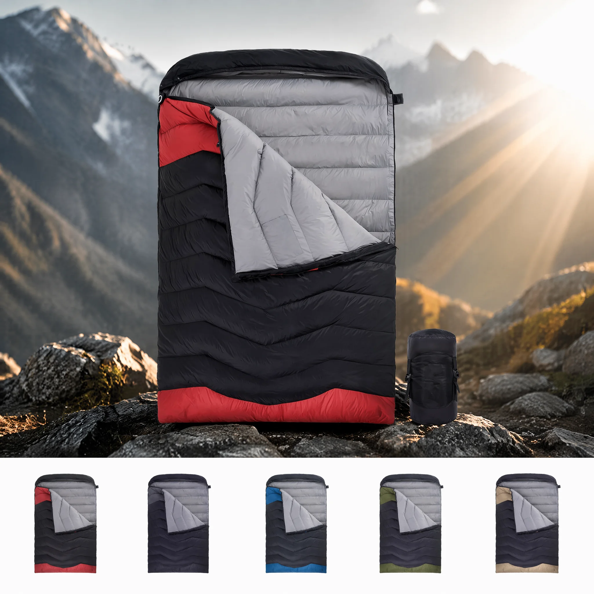 Outdoor Double-person Down Filled Sleeping Bag Nylon Fabric Envelope-style Design for Cold Weather for Temperatures Low -20℃
