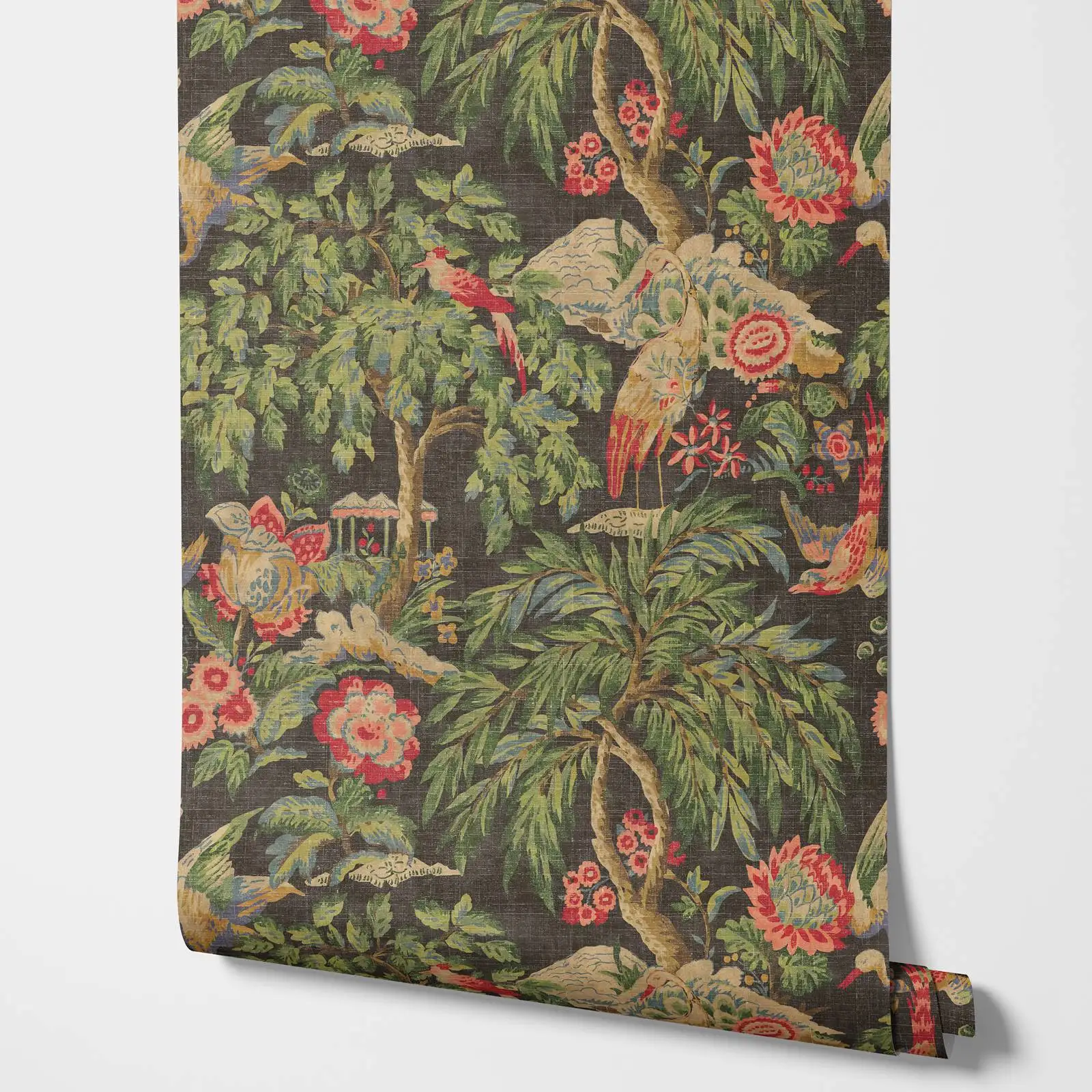 Green Forest Wallpaper Peel and Stick,Floral and Birds Wallpaper Mural For Home Decoration, Self-adhesive Or Traditional Papers