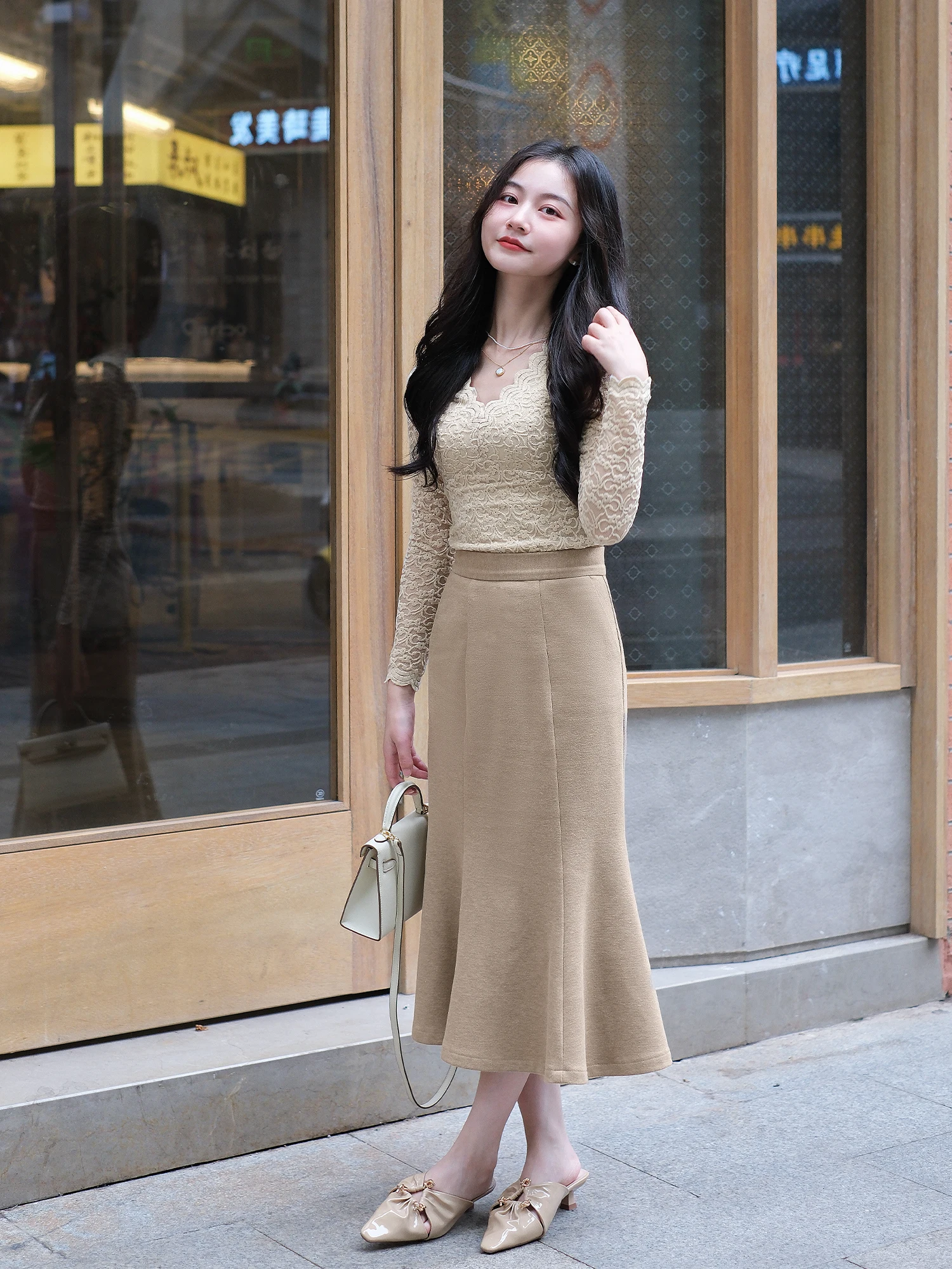 

Korean Cartoon Fi Tail f Skirt for Women Khaki Versatile High Waist Fi Tail Skirt Commute Sle Polyester Fabric