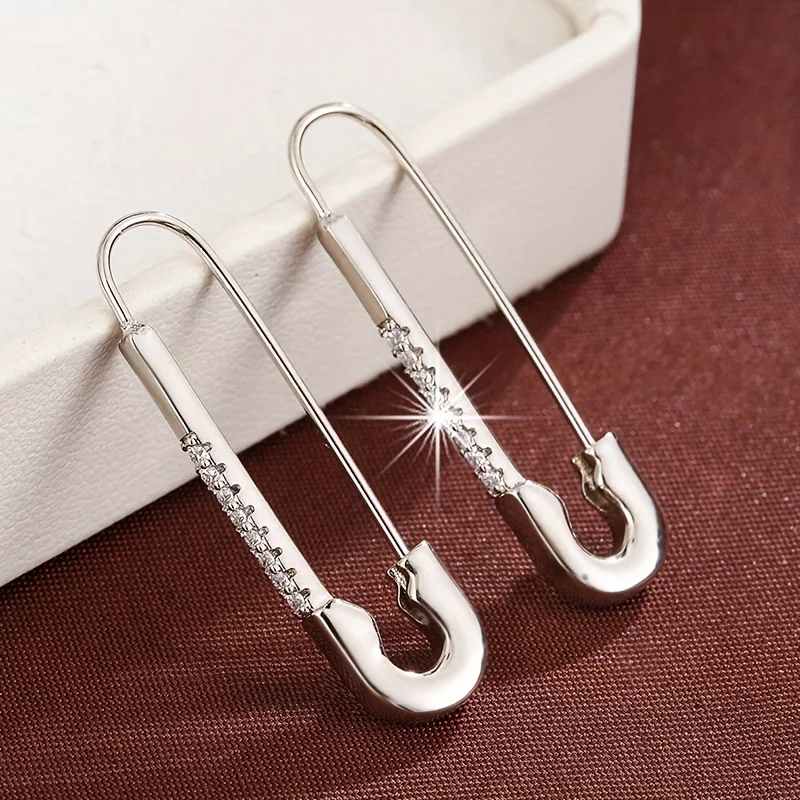 Unique Creative Paper Clip Women's Earrings, Fashionable Shining Inlaid Zircon Festival Party Jewelry Gifts