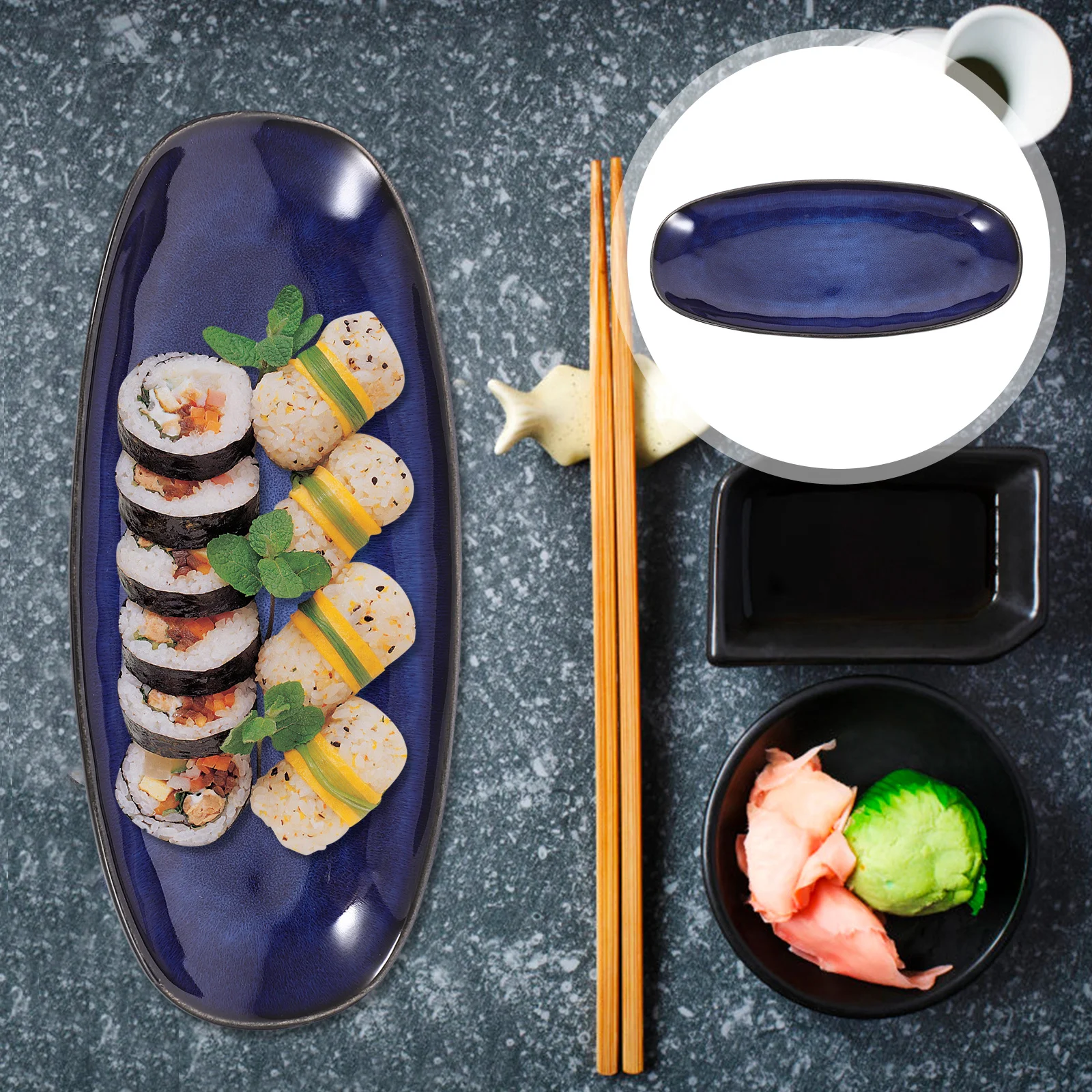

Ceramic Sushi Plate Blue Small Sizes Stylish Fish Fruit Dish Snack Food Serving Plate for Home Restaurant Hotel