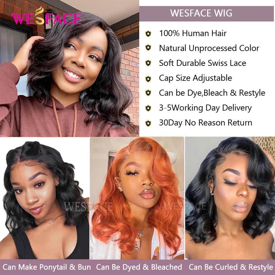 Brazilian Short Body Wave Bob Closure Human Hair Wigs PrePluck With Baby Hair Deep Wave For Women Water Wave 4x4Lace Closure Wig